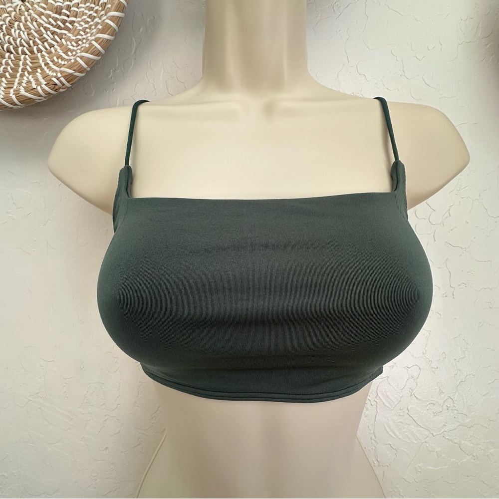 Anthropologie LyreBird Skin Square-Neck Seamless Bralette in Dark Green. S/M